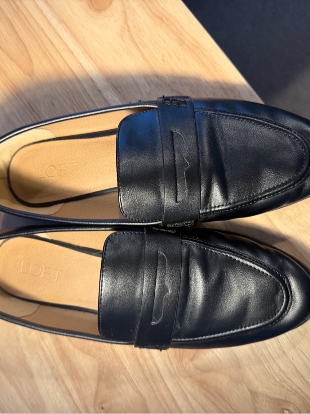 LOFT Black Leather Penny Loafers for Women